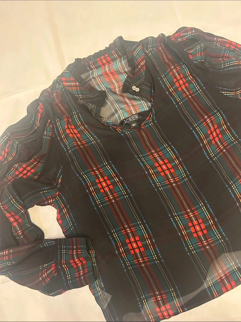 J. Crew Women’s sheer Black Plaid Blouse with Camisole
